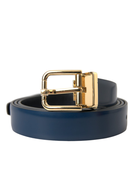 Blue Calf Leather Gold Metal Buckle Belt Men Blue Calf Leather Gold Metal Buckle Belt Men