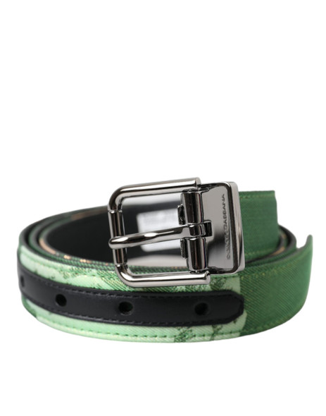 Green Leather Jacquard Silver Metal Buckle Belt Green Leather Jacquard Silver Metal Buckle Belt
