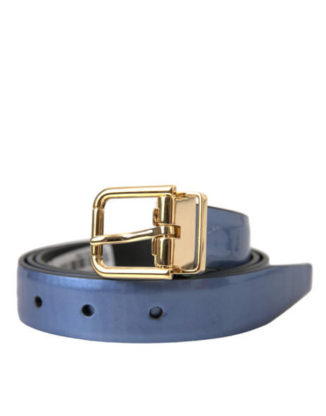 Metallic Blue Leather Gold Metal Buckle Belt Metallic Blue Leather Gold Metal Buckle Belt