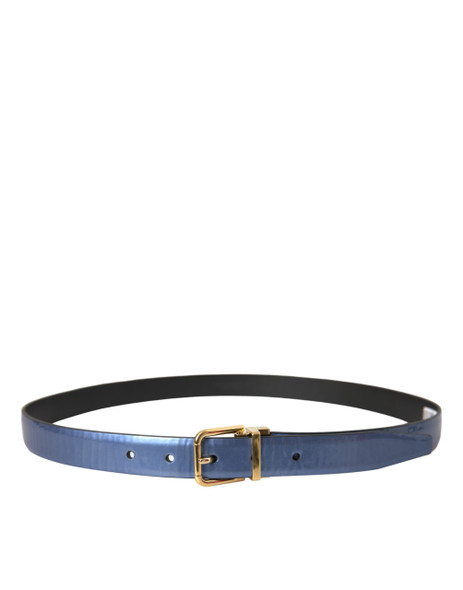 Metallic Blue Leather Gold Metal Buckle Belt Metallic Blue Leather Gold Metal Buckle Belt