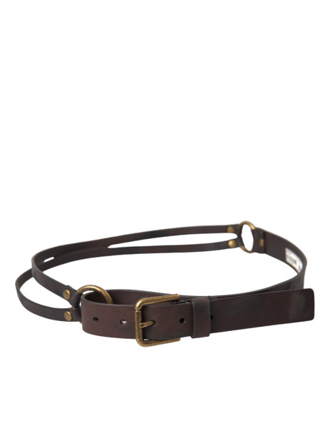 Dark Brown Leather Gold Metal Buckle Women Belt Dark Brown Leather Gold Metal Buckle Women Belt