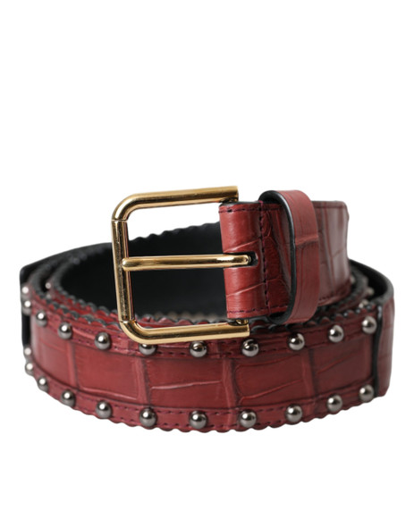 Brown Alligator Leather Studded Metal Buckle Belt Brown Alligator Leather Studded Metal Buckle Belt