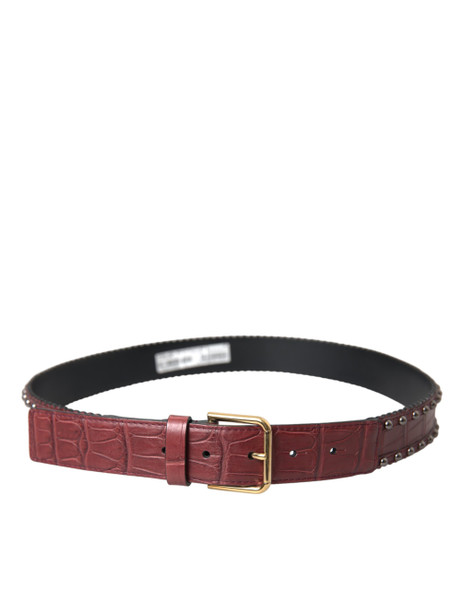 Brown Alligator Leather Studded Metal Buckle Belt Brown Alligator Leather Studded Metal Buckle Belt