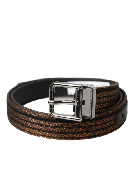 Gold Jacquard Stripes Silver Metal Buckle Belt Gold Jacquard Stripes Silver Metal Buckle Belt