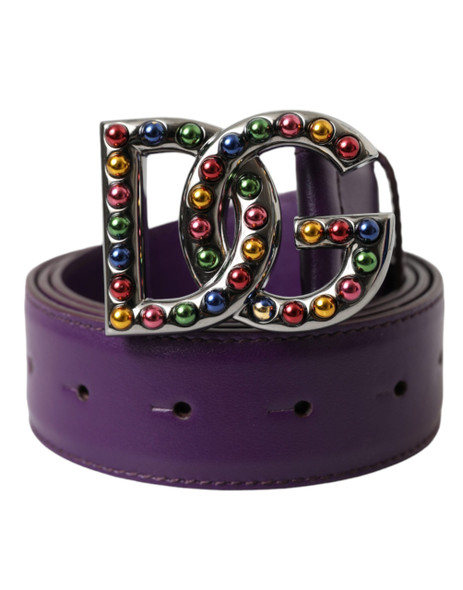 Purple Leather DG Logo Studs Metal Buckle Belt Purple Leather DG Logo Studs Metal Buckle Belt