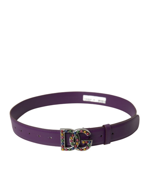 Purple Leather DG Logo Studs Metal Buckle Belt Purple Leather DG Logo Studs Metal Buckle Belt