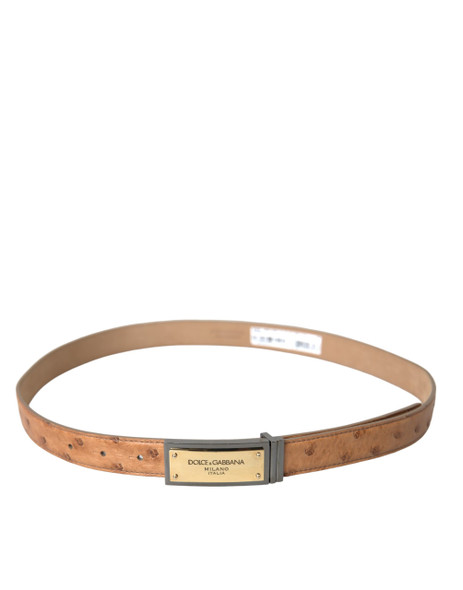 Beige Leather Gold Logo Engraved Buckle Belt Beige Leather Gold Logo Engraved Buckle Belt