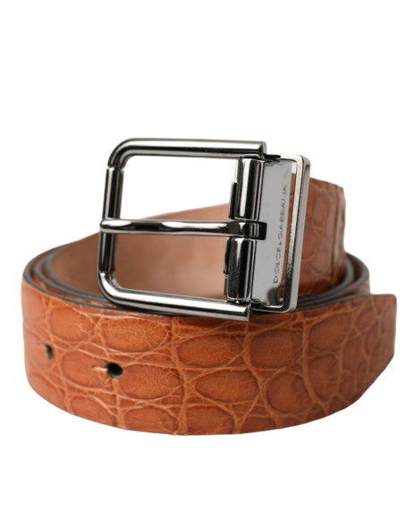 Brown Exotic Leather Silver Metal Buckle Belt Brown Exotic Leather Silver Metal Buckle Belt