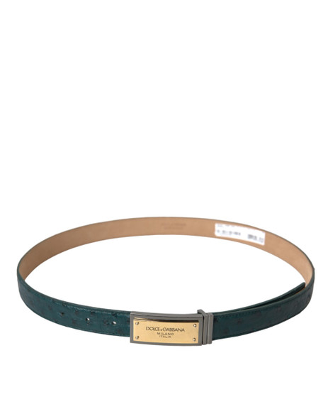 Green Leather Gold Logo Engraved Buckle Belt Green Leather Gold Logo Engraved Buckle Belt