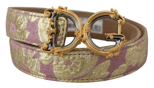 Pink Jaquard DG Logo Gold Metal Buckle Belt Pink Jaquard DG Logo Gold Metal Buckle Belt