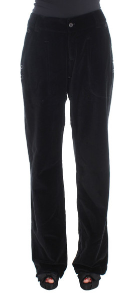 Ermanno Scervino Black Velvet Cotton Straight Legs Pants Ermanno Scervino Black Velvet Cotton Straight Legs Pants
