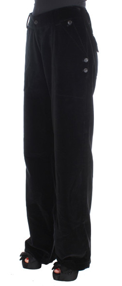 Ermanno Scervino Black Velvet Cotton Straight Legs Pants Ermanno Scervino Black Velvet Cotton Straight Legs Pants