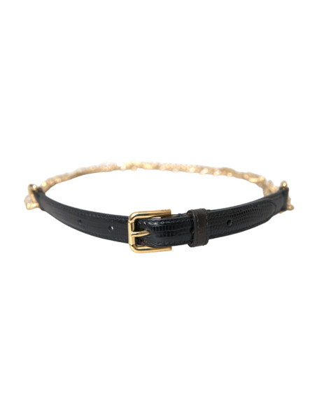 Black Leather Gold Chain Crystal Waist Women Belt Black Leather Gold Chain Crystal Waist Women Belt