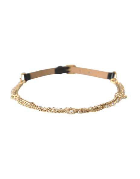 Black Leather Gold Chain Crystal Waist Women Belt Black Leather Gold Chain Crystal Waist Women Belt