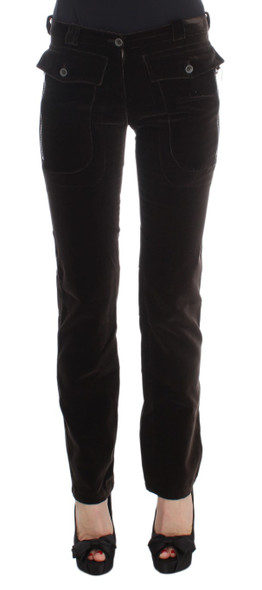 Brown Cotton Velvet Zippers Slim Fit Pants Brown Cotton Velvet Zippers Slim Fit Pants
