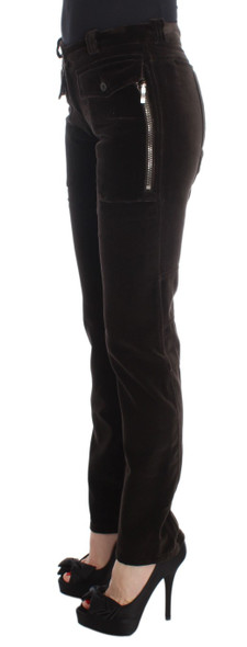 Ermanno Scervino Brown Cotton Velvet Zippers Slim Fit Pants Ermanno Scervino Brown Cotton Velvet Zippers Slim Fit Pants