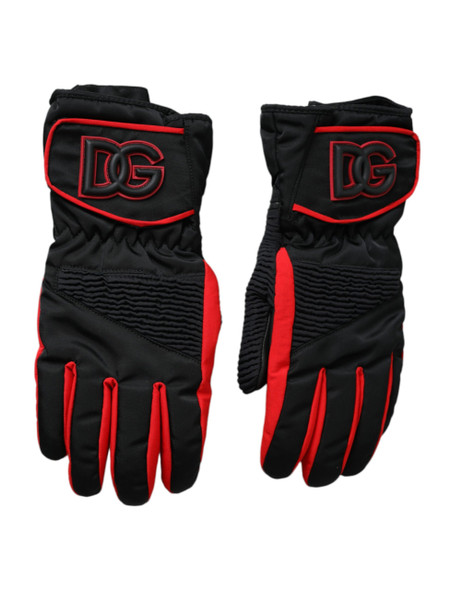 Black Red Nylon Wrist Length Gloves Black Red Nylon Wrist Length Gloves