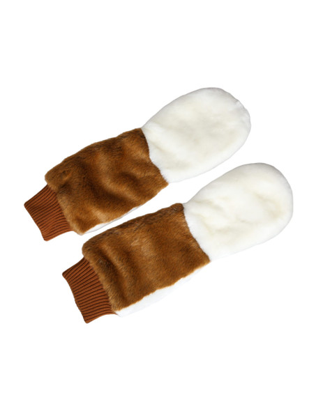 Brown White Acrylic Knitted Fur Mitten Gloves Brown White Acrylic Knitted Fur Mitten Gloves