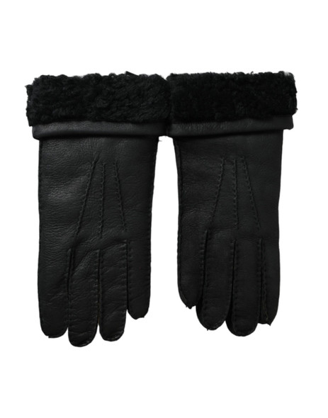 Black Leather Fur Short Hands Gloves Black Leather Fur Short Hands Gloves