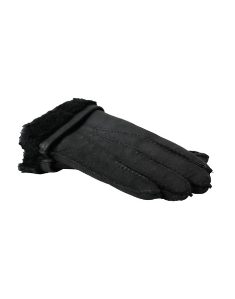 Black Leather Fur Short Hands Gloves Black Leather Fur Short Hands Gloves