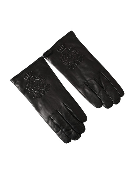 Black Leather Embossed Logo Short Hands Gloves Black Leather Embossed Logo Short Hands Gloves