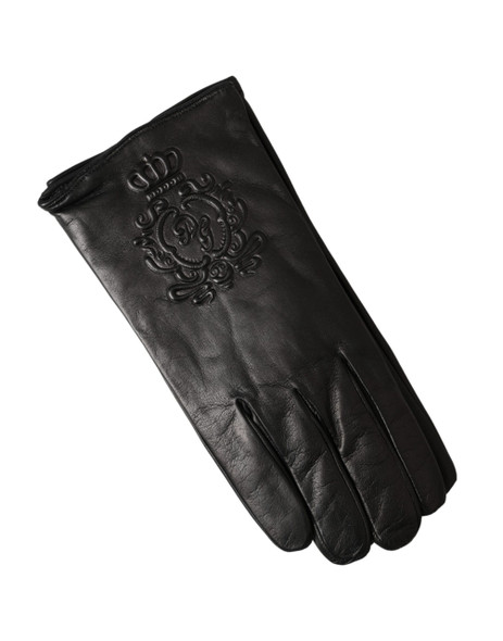 Black Leather Embossed Logo Short Hands Gloves Black Leather Embossed Logo Short Hands Gloves