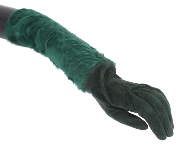 Green Leather Xiangao Fur Elbow Gloves Green Leather Xiangao Fur Elbow Gloves