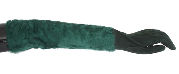 Green Leather Xiangao Fur Elbow Gloves Green Leather Xiangao Fur Elbow Gloves