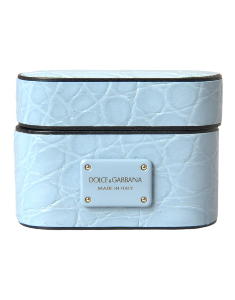Light Blue Leather Metal Logo Plaque Airpods Case SMY101331 Light Blue Leather Metal Logo Plaque Airpods Case SMY101331