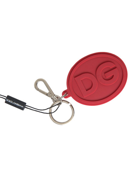 Red Rubber DG Logo Silver Brass Metal Keyring Keychain SMY10274 Red Rubber DG Logo Silver Brass Metal Keyring Keychain SMY10274