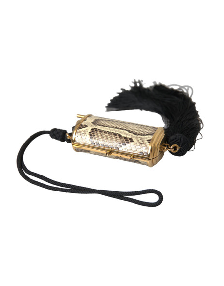 Beige Exotic Leather Mini Mirror Tassel Make Up Holder Bag Beige Exotic Leather Mini Mirror Tassel Make Up Holder Bag