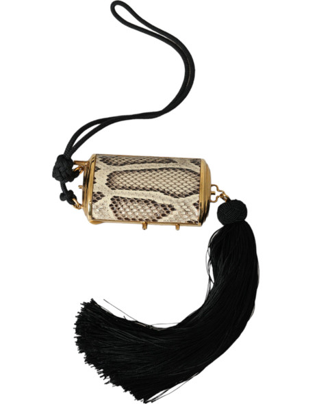 Beige Exotic Leather Mini Mirror Tassel Make Up Holder Bag Beige Exotic Leather Mini Mirror Tassel Make Up Holder Bag