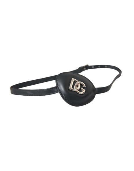 Black Calfskin Leather Metal DG Logo Eye Patch Black Calfskin Leather Metal DG Logo Eye Patch