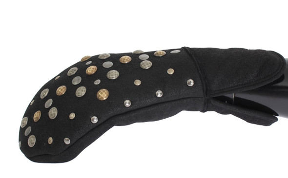 Dolce & Gabbana Gray Wool Shearling Studded Gloves Dolce & Gabbana Gray Wool Shearling Studded Gloves