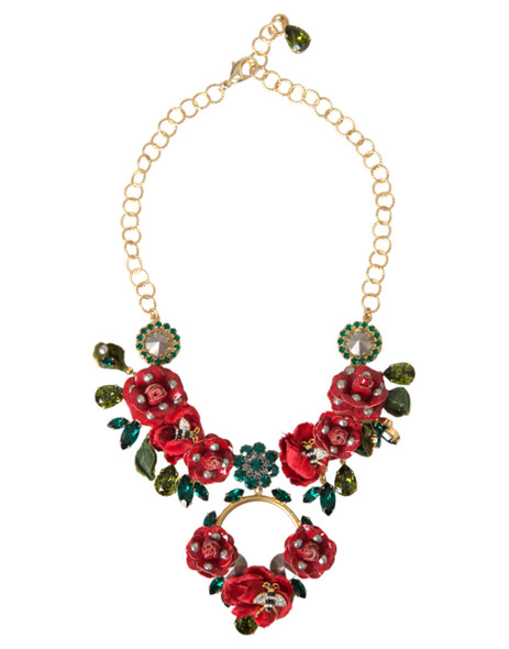 Dolce & Gabbana Gold Brass Link Chain RosePetal Crystal Pendant Necklace Dolce & Gabbana Gold Brass Link Chain RosePetal Crystal Pendant Necklace