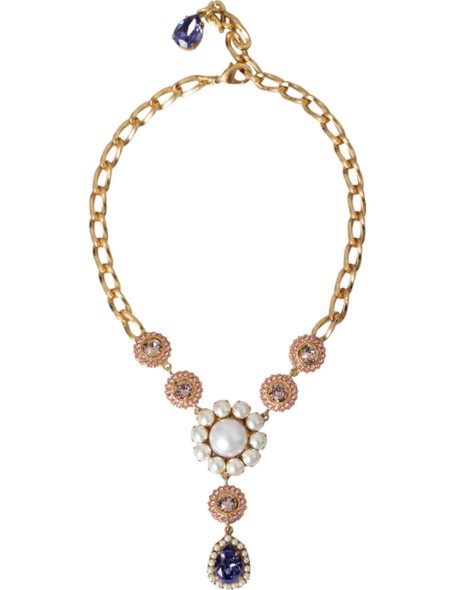 Dolce & Gabbana Gold Brass Crystal Purple Pink Pearl Pendants Necklace SMY10288 Dolce & Gabbana Gold Brass Crystal Purple Pink Pearl Pendants Necklace SMY10288