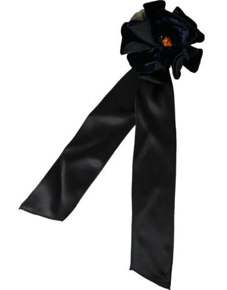 Dolce & Gabbana Black Silk Gold Brass Floral Hair Pin Brooch Dolce & Gabbana Black Silk Gold Brass Floral Hair Pin Brooch