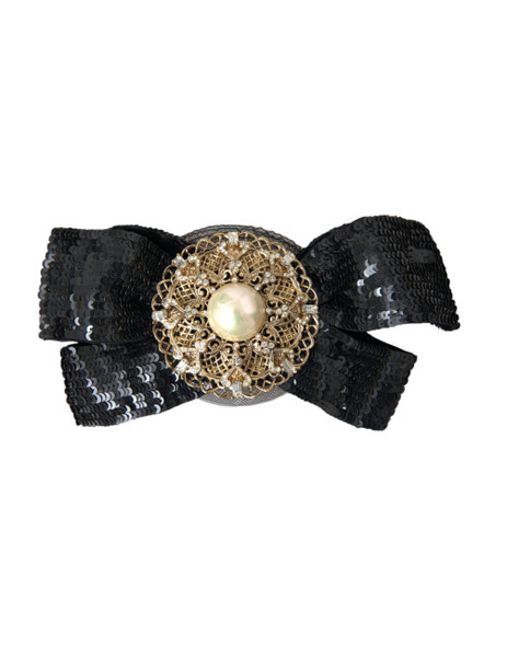 Dolce & Gabbana Black Sequin Pearl Handmade Brooch Hair Pin Dolce & Gabbana Black Sequin Pearl Handmade Brooch Hair Pin