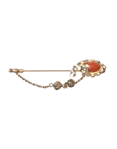 Gold Brass Crystal Chain 925 Sterling Silver Pin Brooch Gold Brass Crystal Chain 925 Sterling Silver Pin Brooch