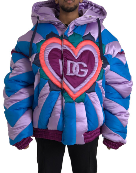 Dolce & Gabbana Multicolor Heart Logo Hooded Puffer Jacket Dolce & Gabbana Multicolor Heart Logo Hooded Puffer Jacket