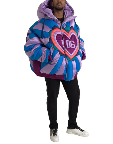 Dolce & Gabbana Multicolor Heart Logo Hooded Puffer Jacket Dolce & Gabbana Multicolor Heart Logo Hooded Puffer Jacket