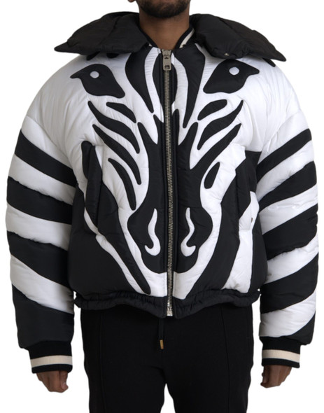 Black White Stripes Hooded Puffer Jacket Black White Stripes Hooded Puffer Jacket