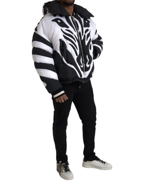 Black White Stripes Hooded Puffer Jacket Black White Stripes Hooded Puffer Jacket
