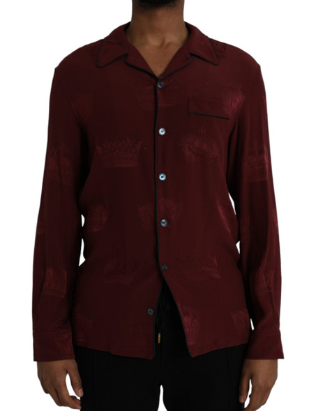 Maroon Crown Jacquard Silk Long Sleeve Shirt Maroon Crown Jacquard Silk Long Sleeve Shirt