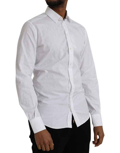 Dolce & Gabbana White Cotton Long Sleeve Dress GOLD Shirt Dolce & Gabbana White Cotton Long Sleeve Dress GOLD Shirt