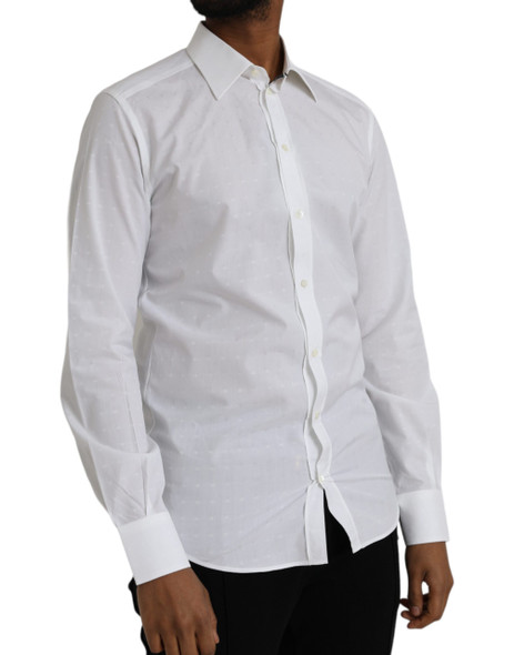 Dolce & Gabbana White Logo Cotton Men Dress GOLD Shirt Dolce & Gabbana White Logo Cotton Men Dress GOLD Shirt