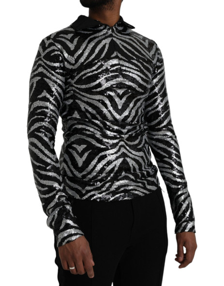 Black Silver Sequined Polyester Sweater Black Silver Sequined Polyester Sweater