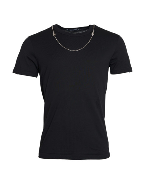 Black Cotton Silver Chain Short Sleeve T-shirt Black Cotton Silver Chain Short Sleeve T-shirt