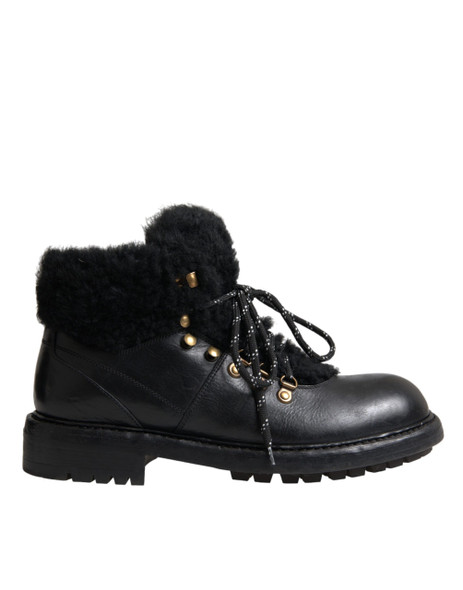 Dolce & Gabbana Black Leather Bernini Shearling Boots Shoes Dolce & Gabbana Black Leather Bernini Shearling Boots Shoes