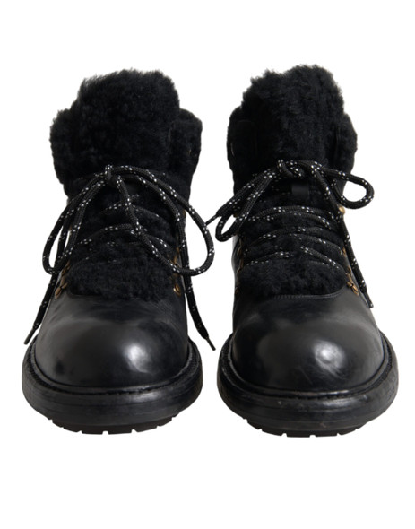 Dolce & Gabbana Black Leather Bernini Shearling Boots Shoes Dolce & Gabbana Black Leather Bernini Shearling Boots Shoes